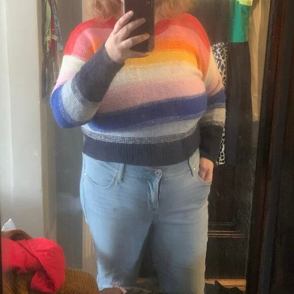 Old Navy Womens Rainbow Striped Knit Pullover Sweater Size L Boxy Fit Oversized - Picture 9 of 9